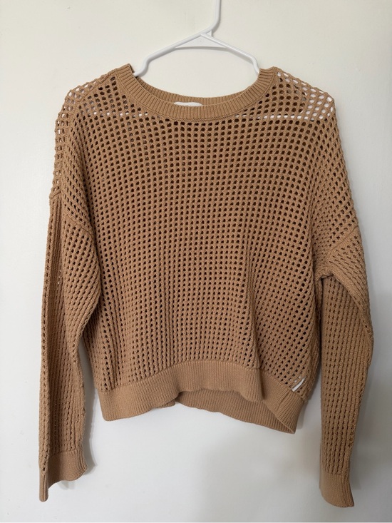 Calvin Klein Jeans Sweaters - Calvin Klein Jeans Brand Open-Knit Lightweight Crewneck Sweater - Camel